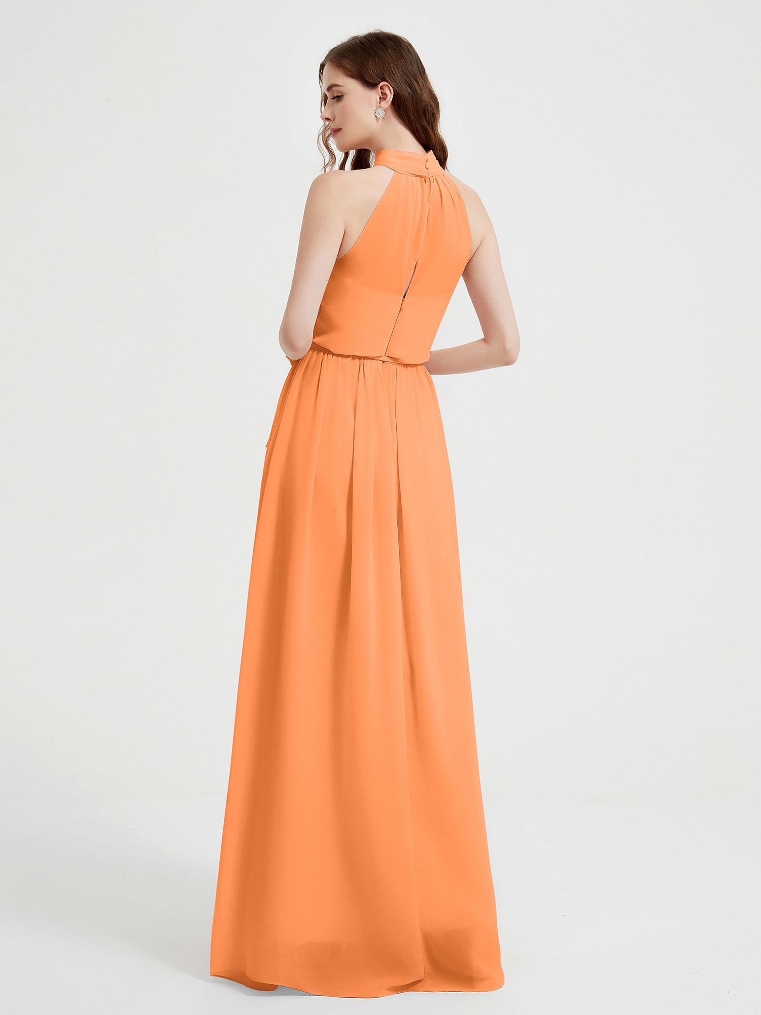 High Neck Full Length Dress with Slit Orange